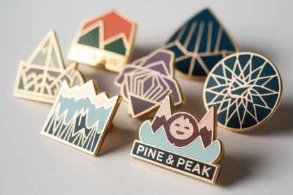 Multiple detailed custom pins arranged neatly.