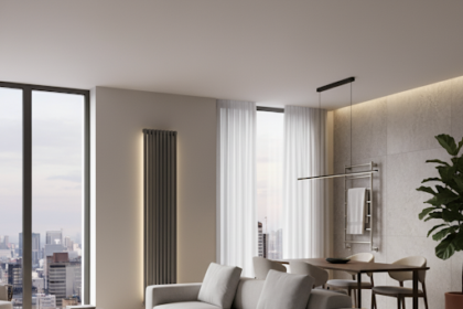 modern living room with designer radiator